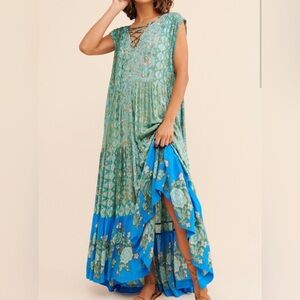 Free People Teal and Royal Blue Floral Maxi Dress